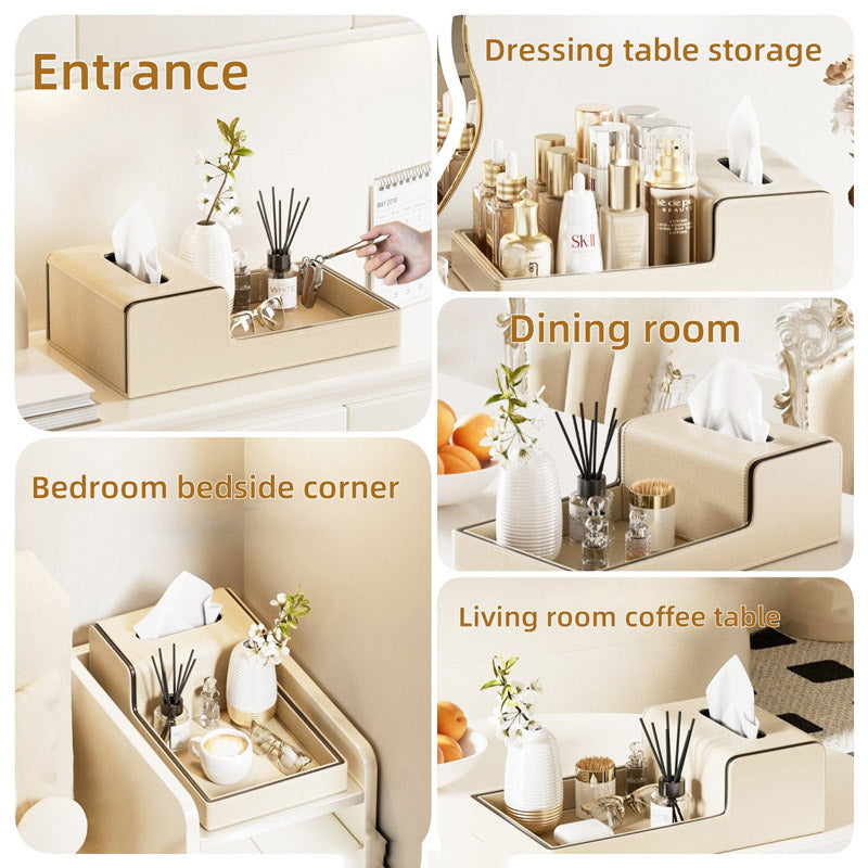Node Tissue Box Holder with Tray - Light Beige