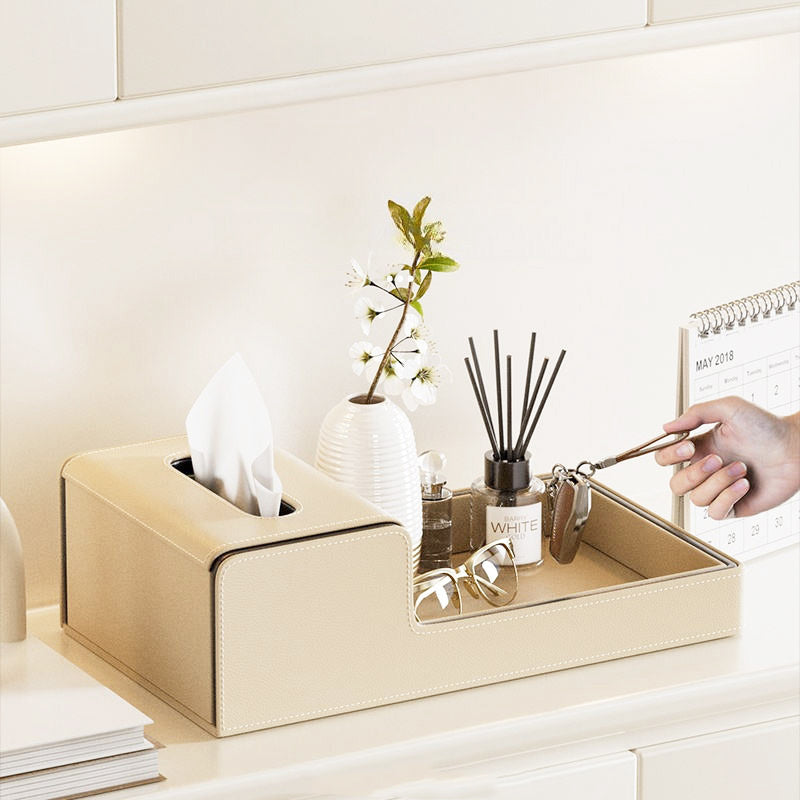 Node Tissue Box Holder with Tray - Light Beige