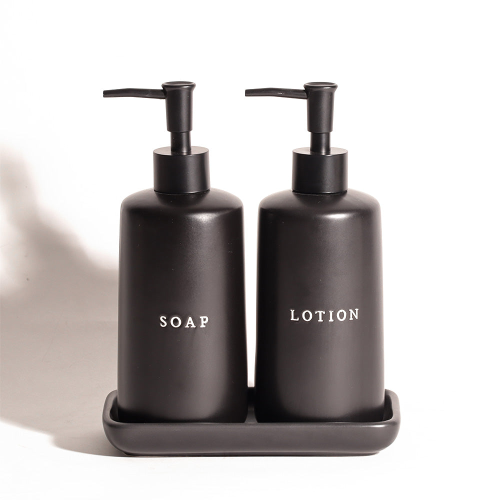 Noir Dual Dispenser Set with Tray - Black