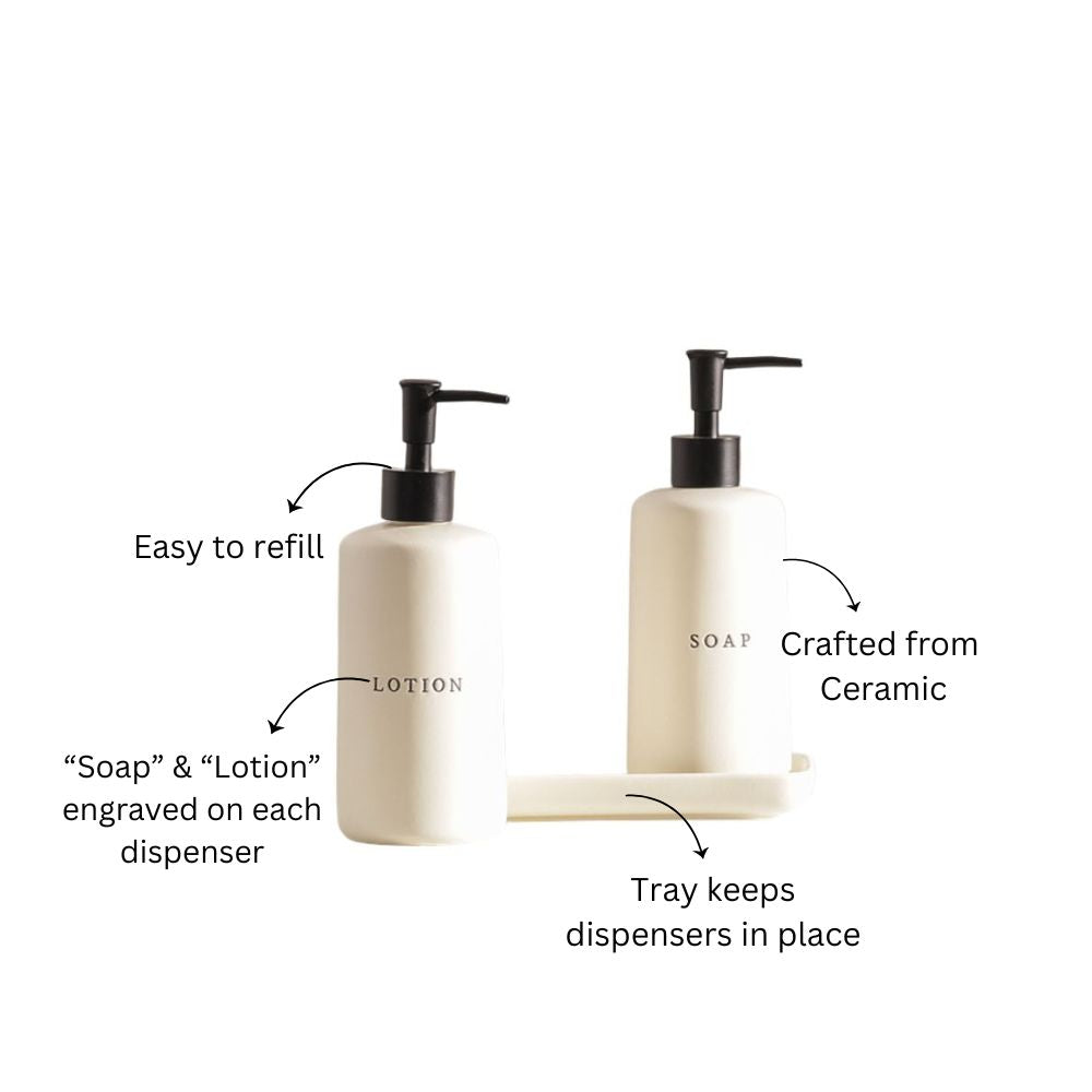 Noir Dual Dispenser Set with Tray - Cream Black