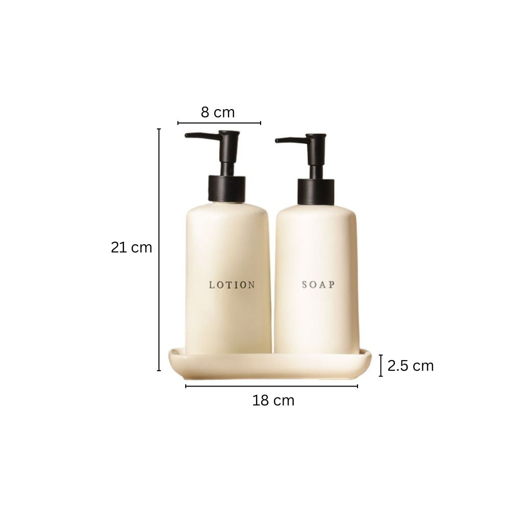 Noir Dual Dispenser Set with Tray - Cream Black