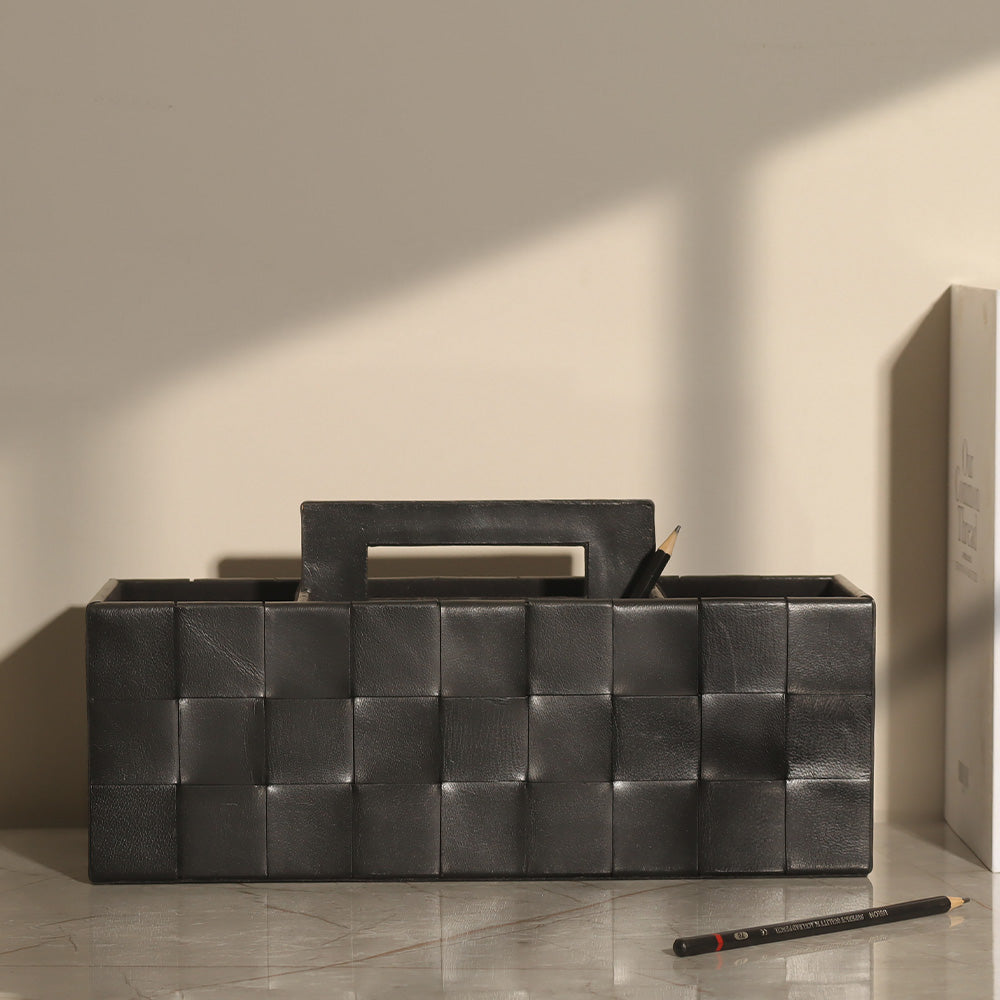 Nolan Weaved Leather Caddy - Black