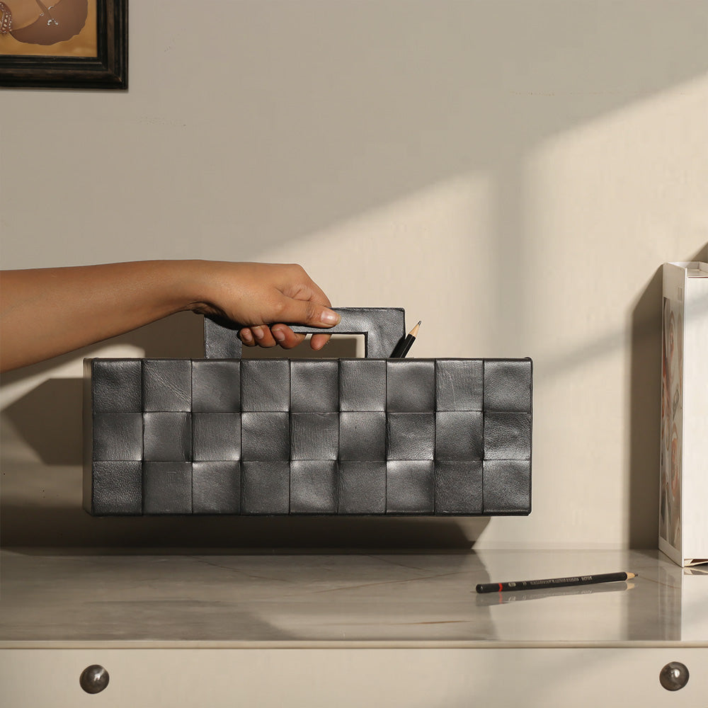 Nolan Weaved Leather Caddy - Black
