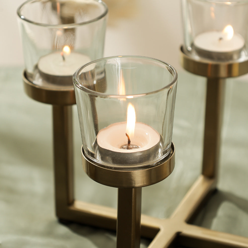 Noval Tealight Holders with Stand - Dull Gold