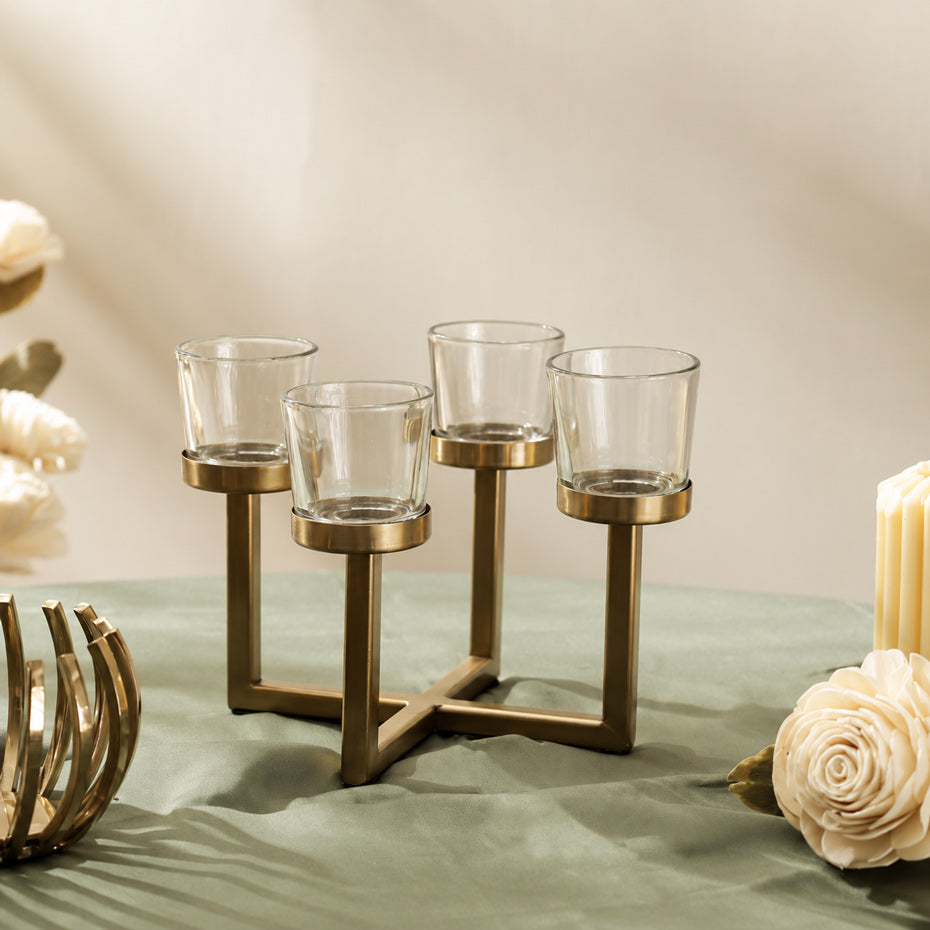 Noval Tealight Holders with Stand - Dull Gold