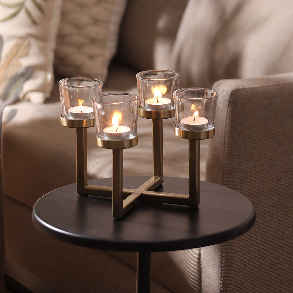 Noval Tealight Holders with Stand - Dull Gold