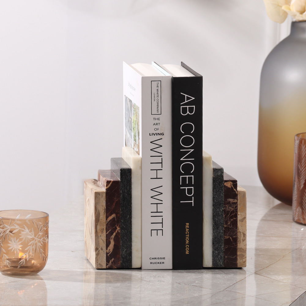 Novella Marble Bookends, Set of 2 - Multicolor