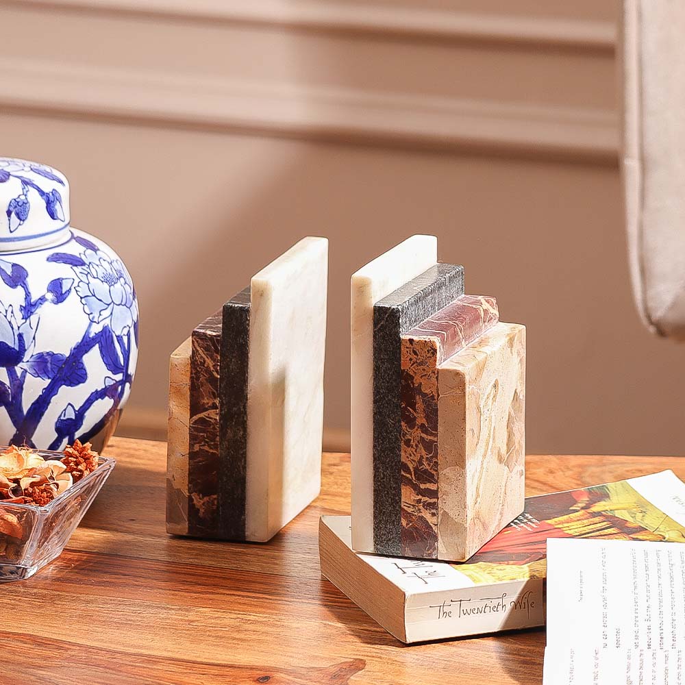 Novella Marble Bookends, Set of 2 - Multicolor