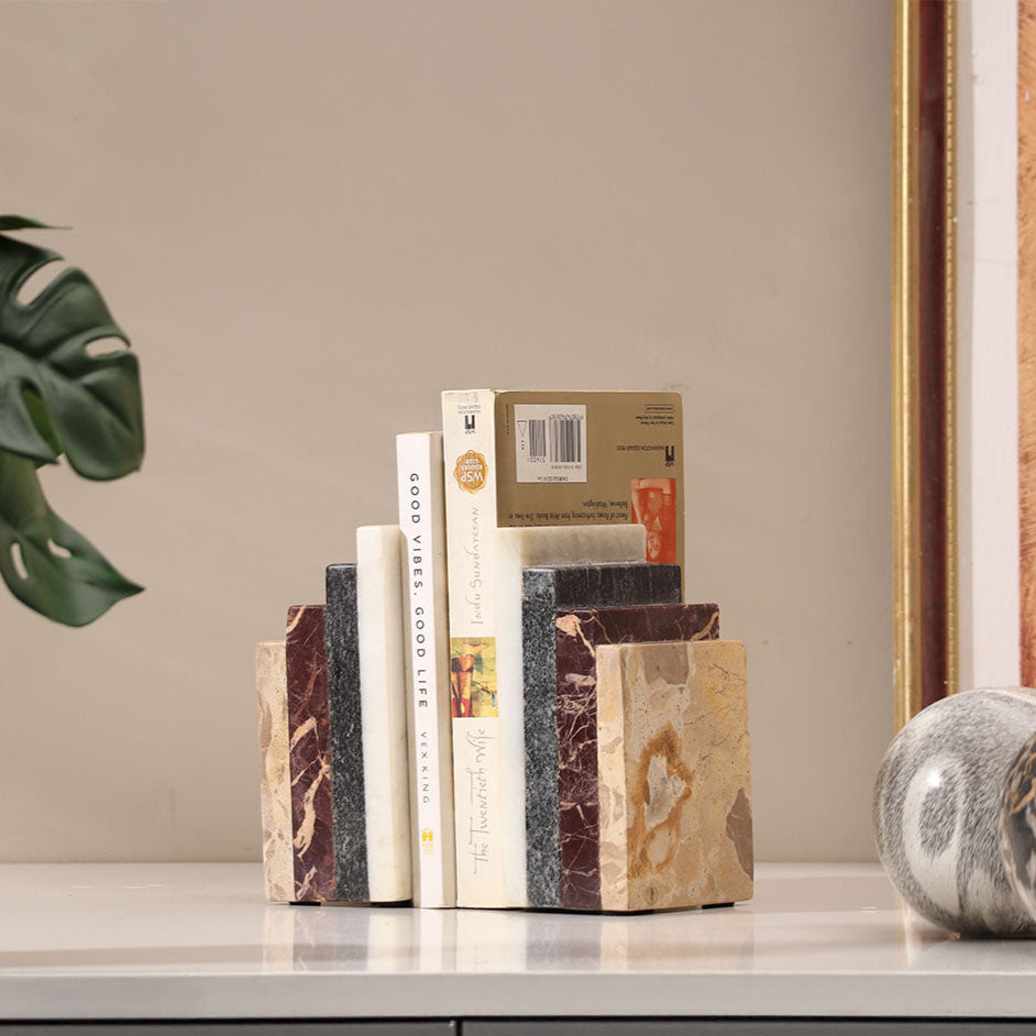 Novella Marble Bookends, Set of 2 - Multicolor