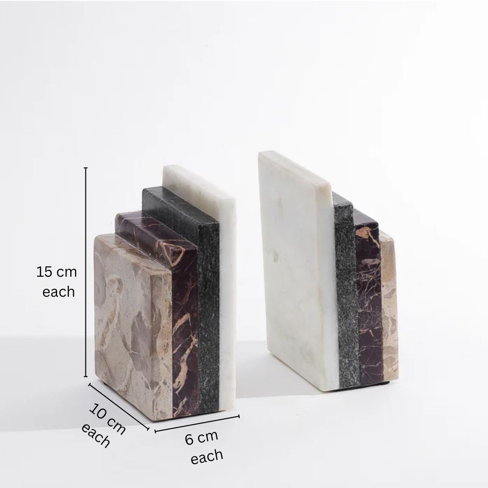Novella Marble Bookends, Set of 2 - Multicolor