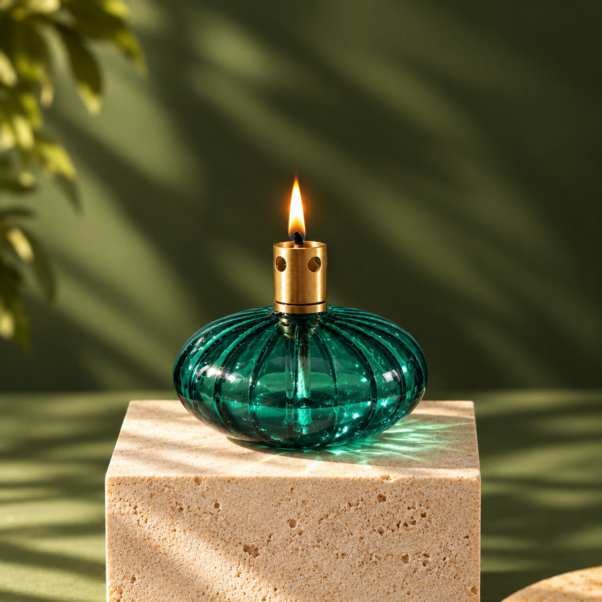 Nura Glass & Brass Oil Lamp - Teal