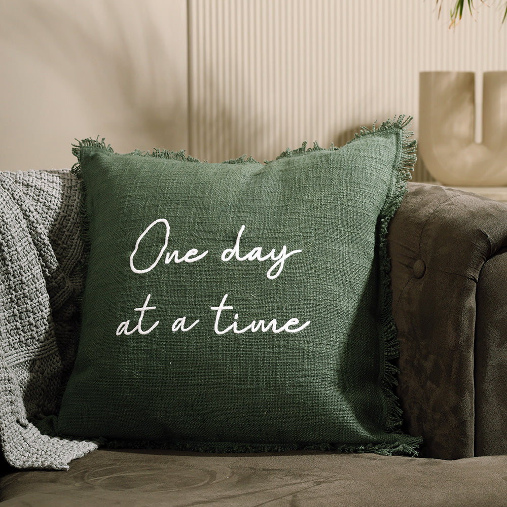 Mantra Embroidered Cotton Cushion Cover 45x45cm - Moss Green
