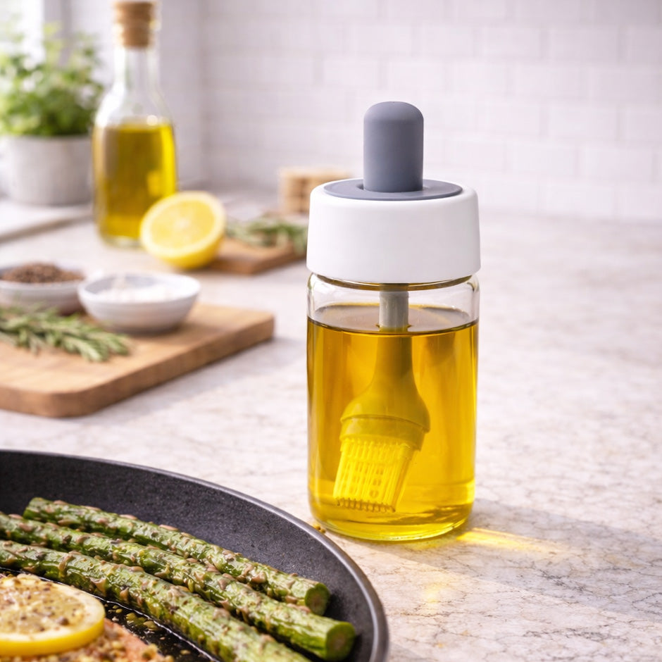 Good Grips Glass Oil Bottle & Silicone Brush Set