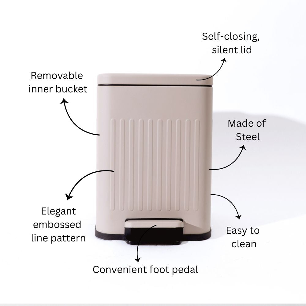 Lines Square Pedal Bin 6L - Taupe Grey