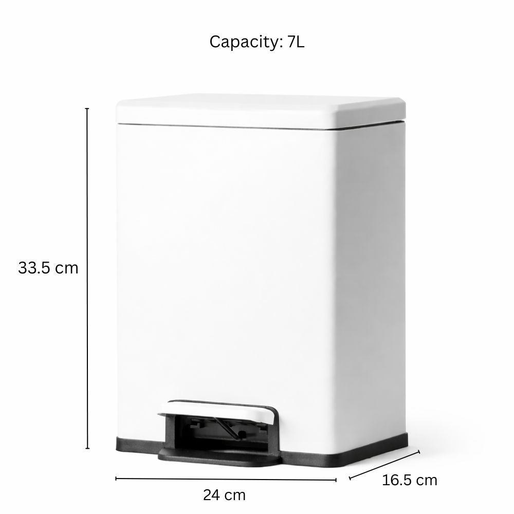 Jasper Rectangular Pedal Bin 7L - White