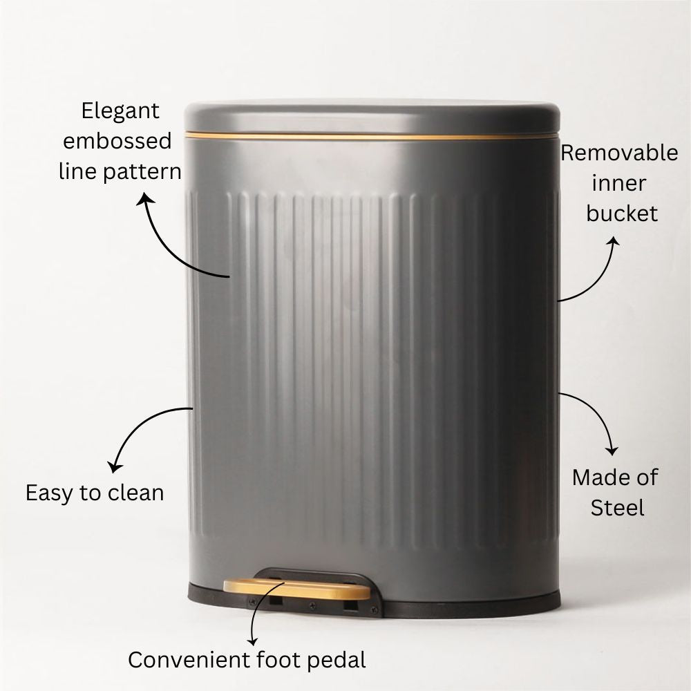 Ovate Pedal Bin 6L - Grey & Gold
