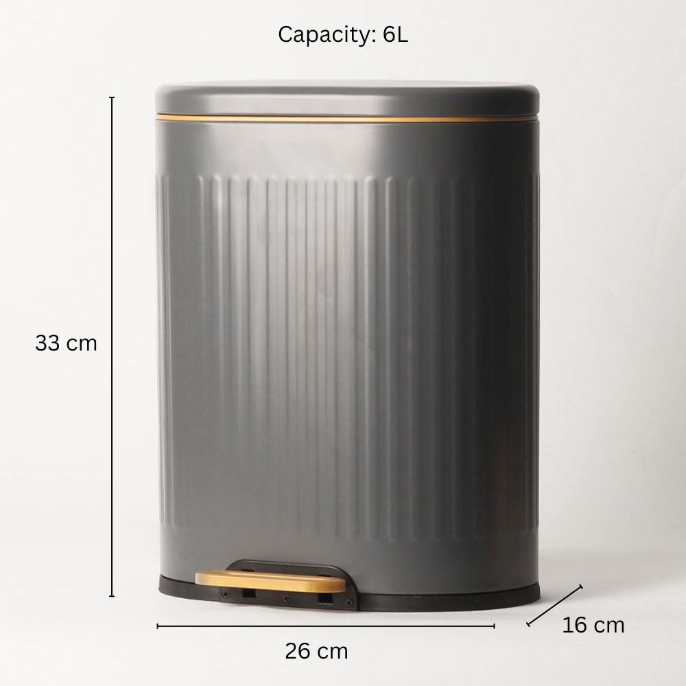 Ovate Pedal Bin 6L - Grey & Gold