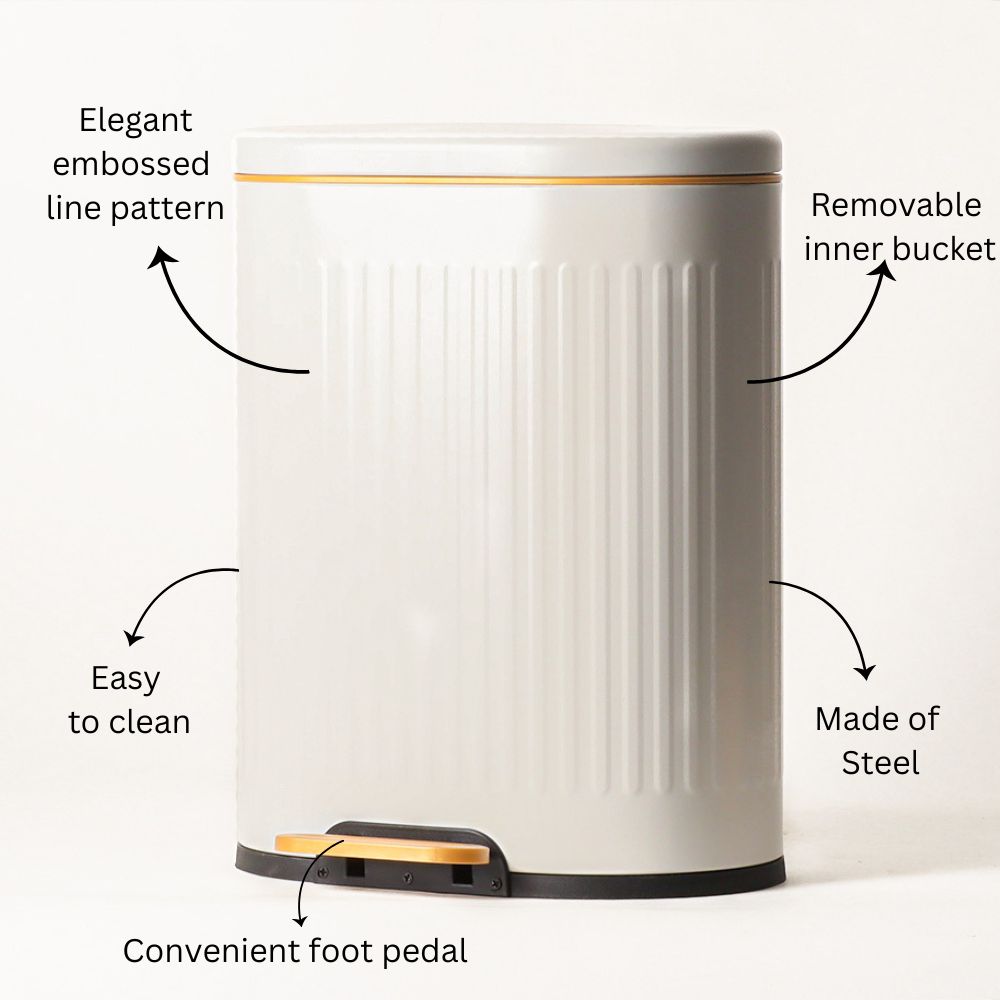 Ovate Pedal Bin 6L - White & Gold
