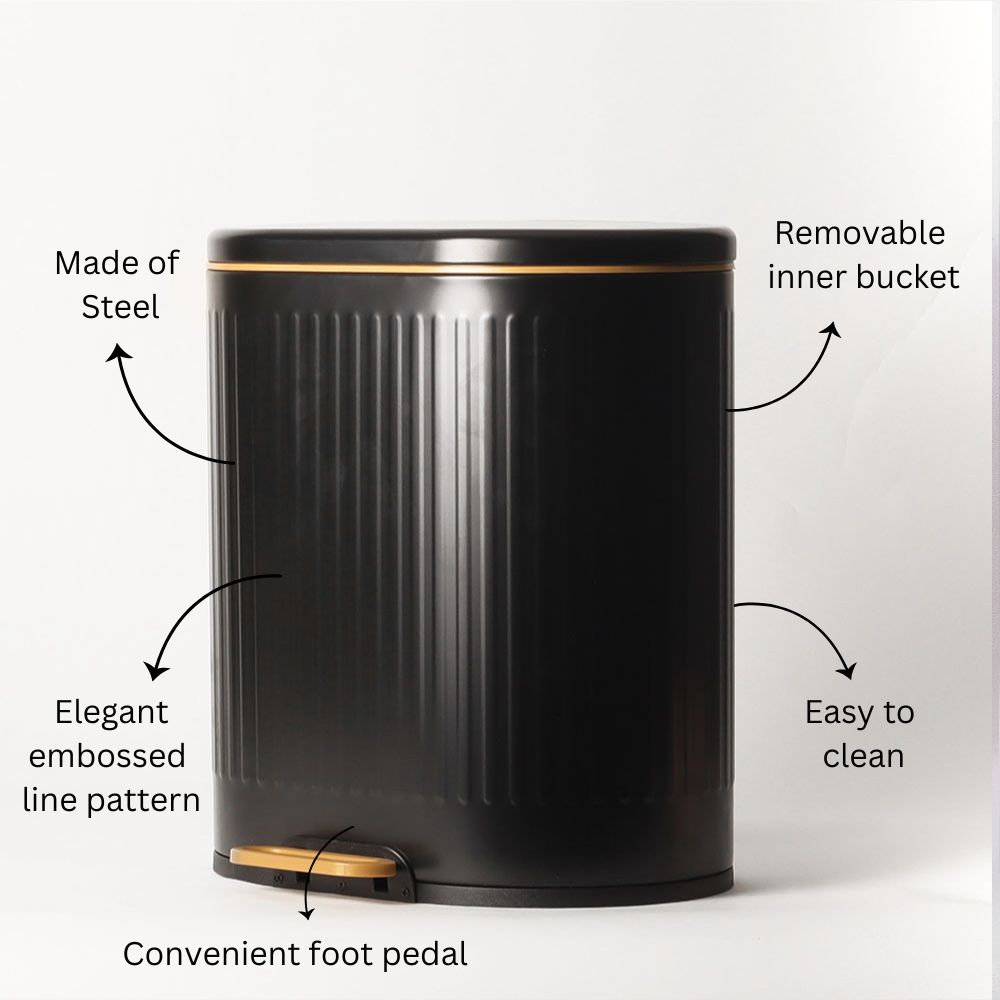 Ovate Pedal Bin 9L - Black & Gold