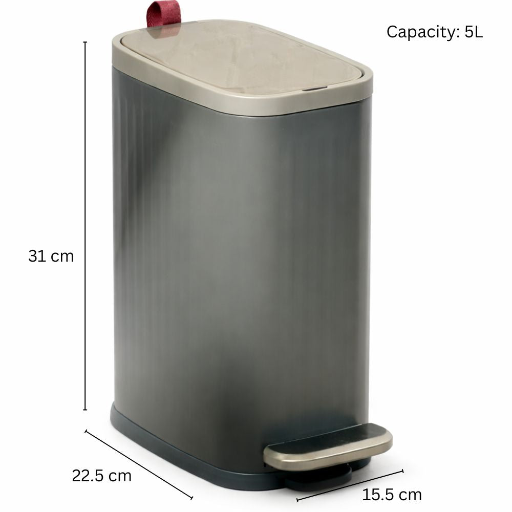Trent Slim Pedal Bin 5L - Grey & Silver
