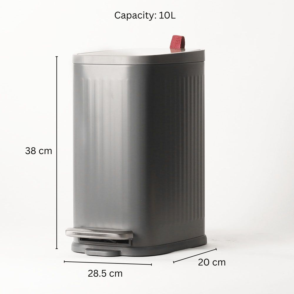 Trent Slim Pedal Bin 10L - Grey & Silver