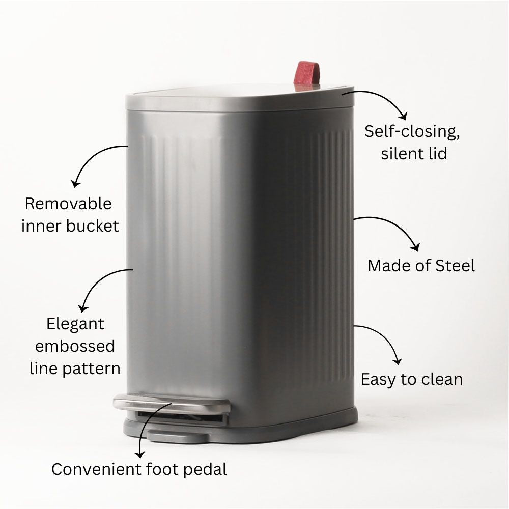 Trent Slim Pedal Bin 10L - Grey & Silver