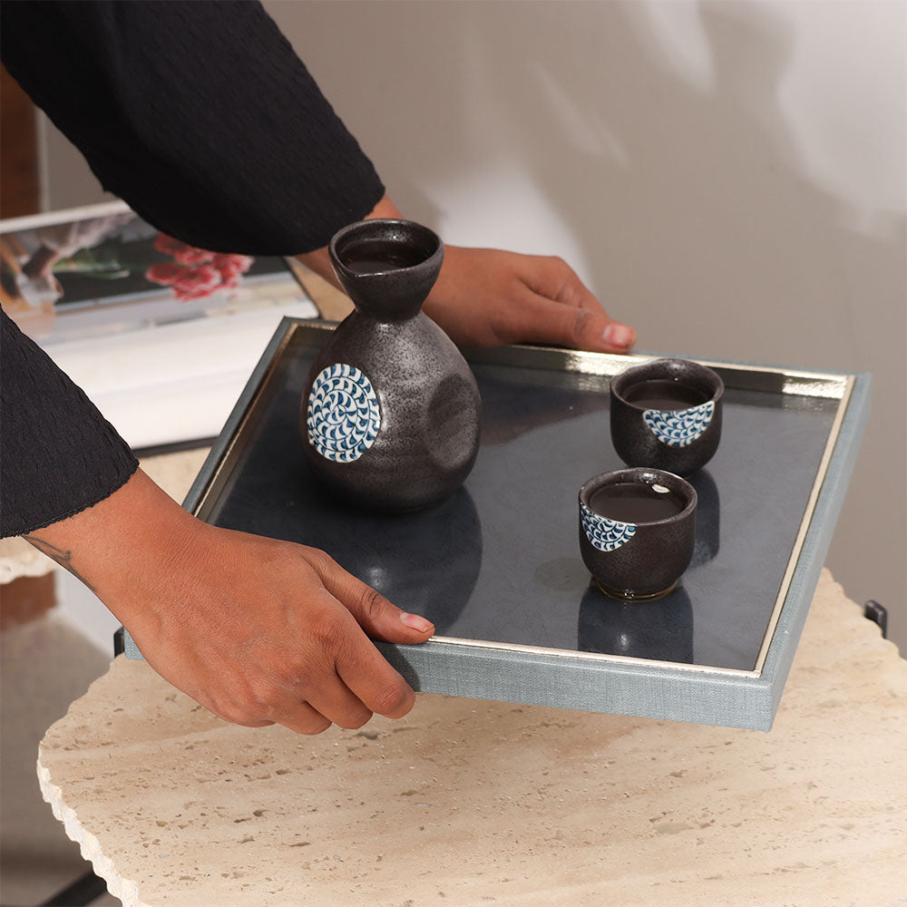 Oasis Glass Square Tray Medium - Indigo Grey