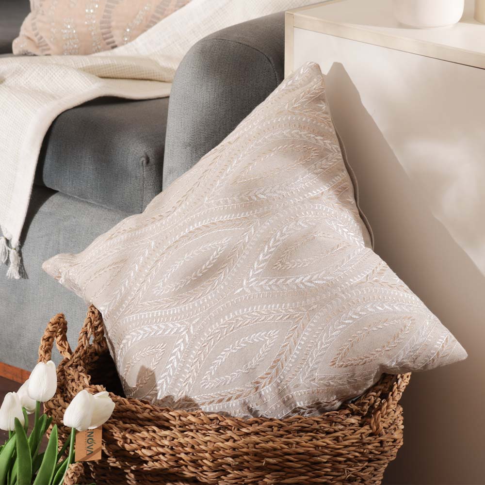 Ogee Embroidered Cushion Cover 45x45cm - Metallic Greige