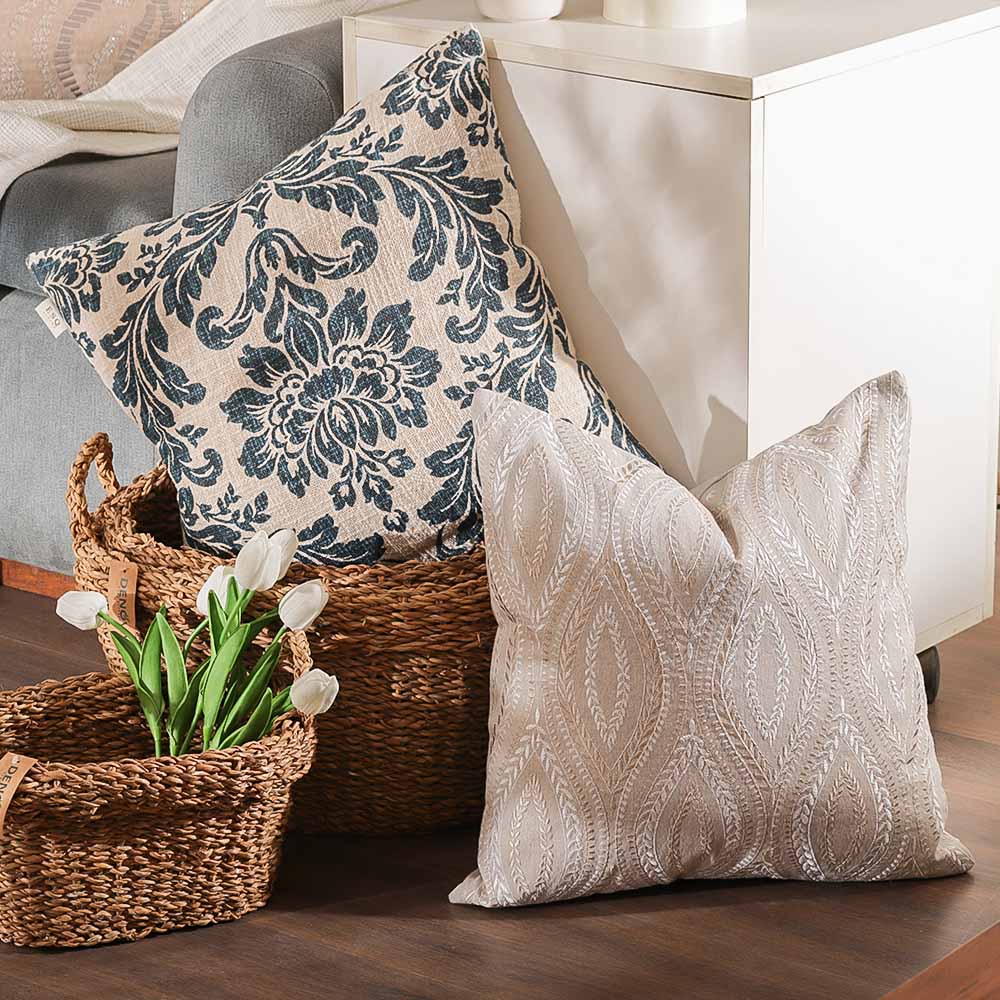 Ogee Embroidered Cushion Cover 45x45cm - Metallic Greige