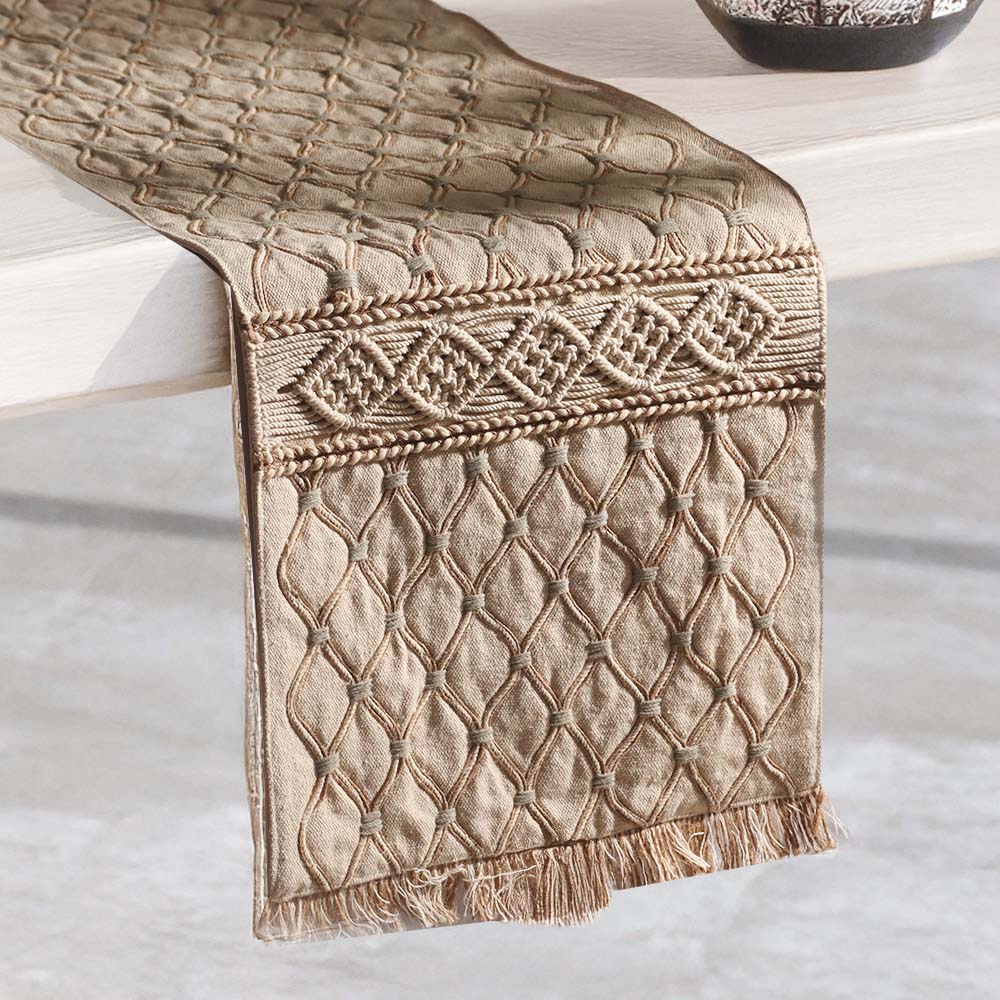 Ogee Embroidered Table Runner - Natural