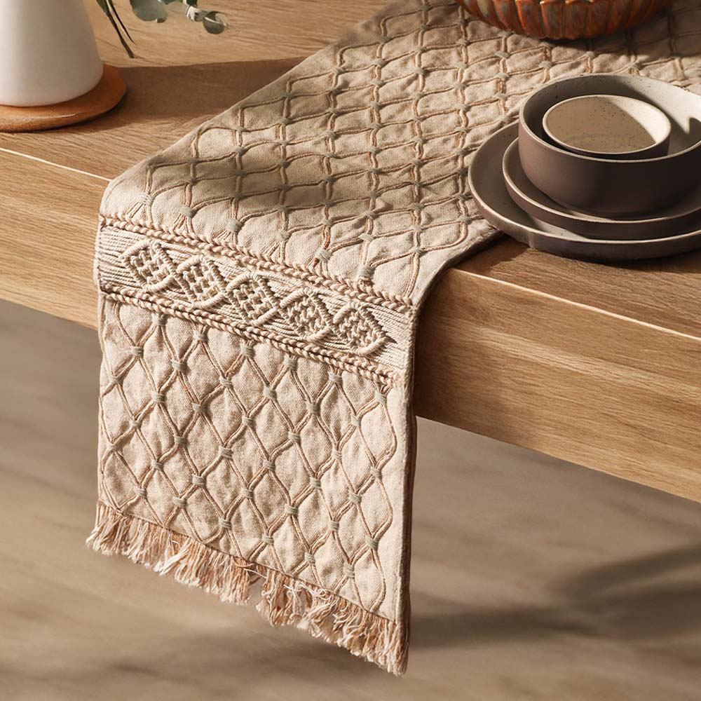 Ogee Embroidered Table Runner - Natural
