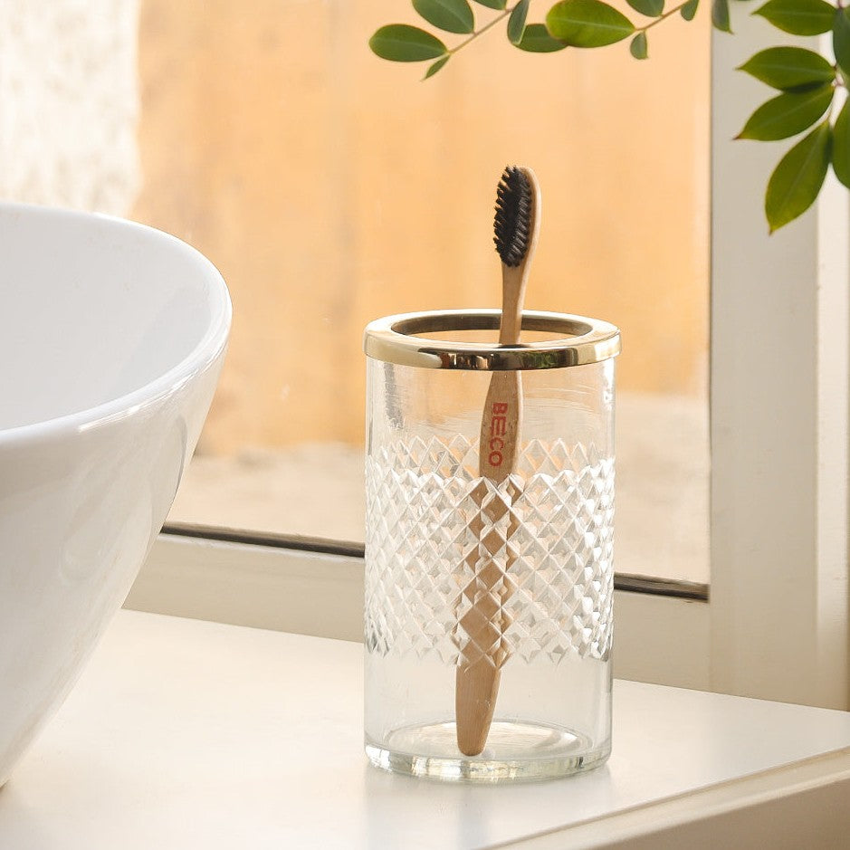 Olena Glass Toothbrush Tumbler - Clear Gold