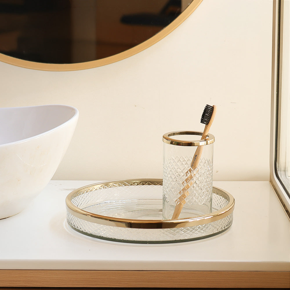 Olena Glass Round Vanity Tray - Clear Gold