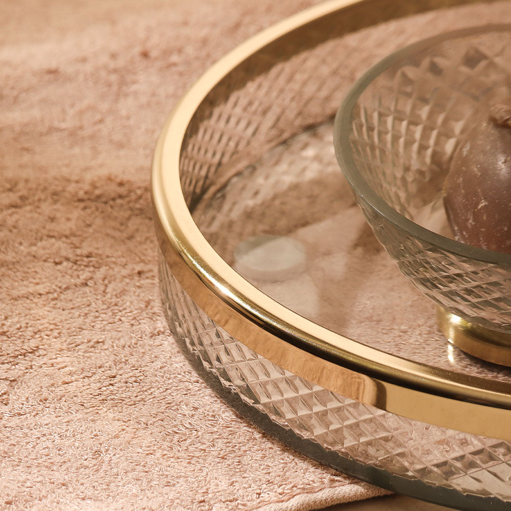 Olena Glass Round Vanity Tray - Clear Gold