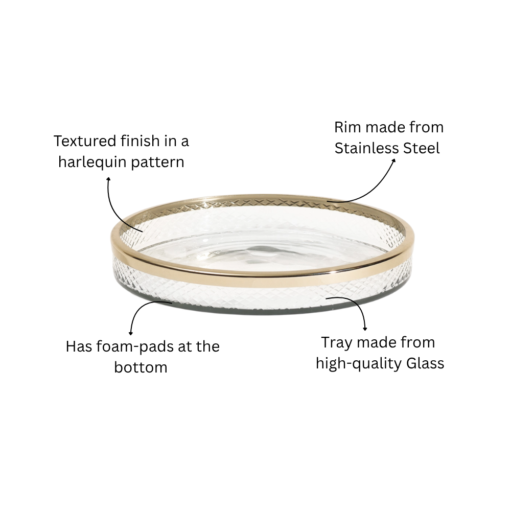 Olena Glass Round Vanity Tray - Clear Gold