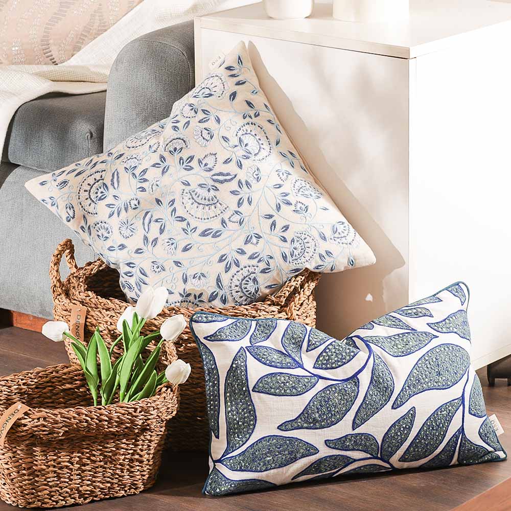 Oliva Embroidered Cushion Cover 50x30cm - Green Blue