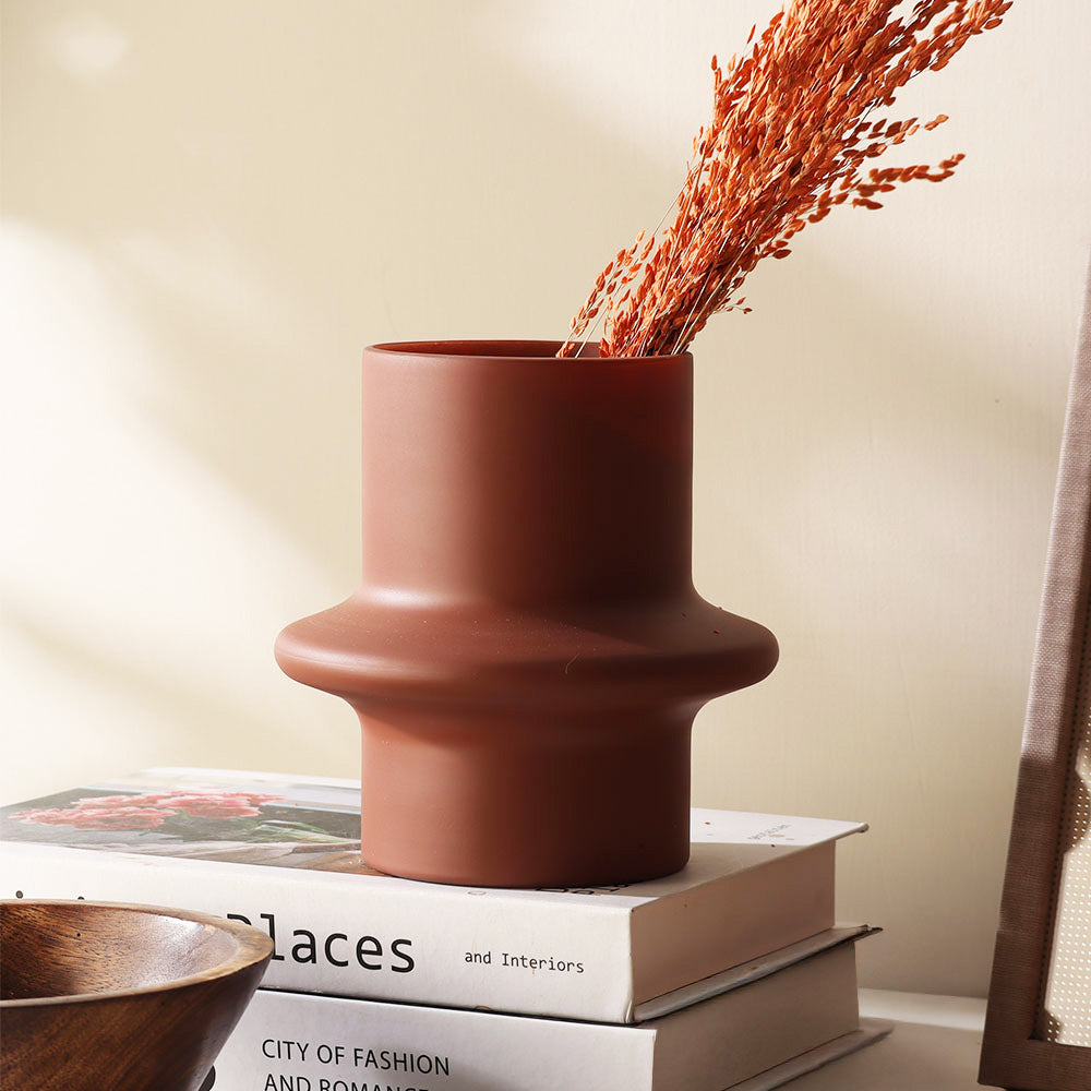 Olivia Sandblasted Glass Vase Small - Terracotta