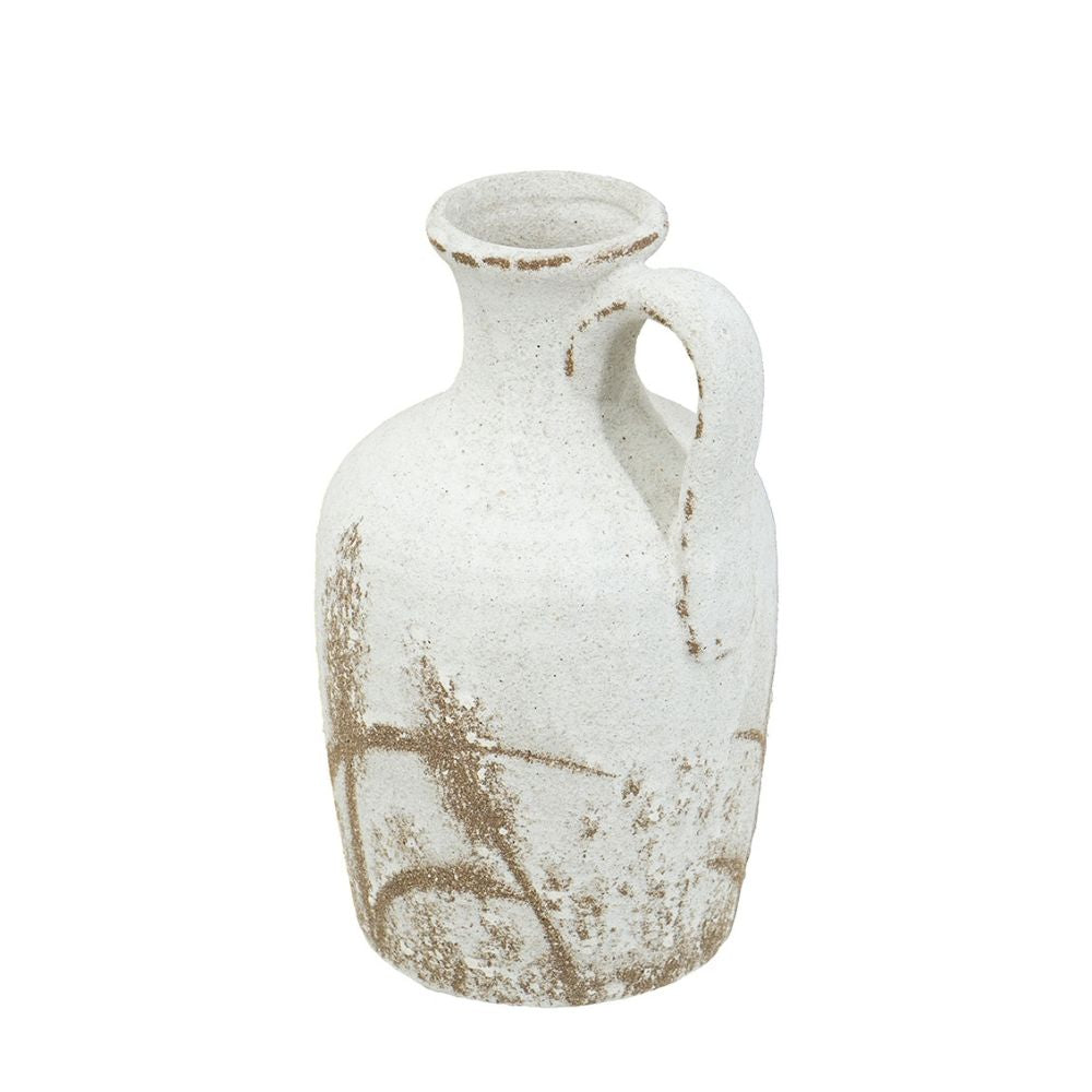 Olla Ceramic Textured Vase Medium - White Brown