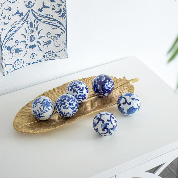Olsen Ceramic Decorative Accent Balls, Set of 6 - Blue Vines