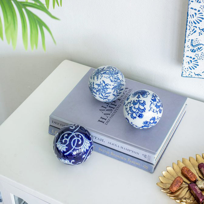 Olsen Ceramic Decorative Accent Balls, Set of 6 - Blue Vines