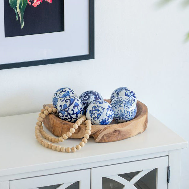 Olsen Ceramic Decorative Accent Balls, Set of 6 - Blue Vines
