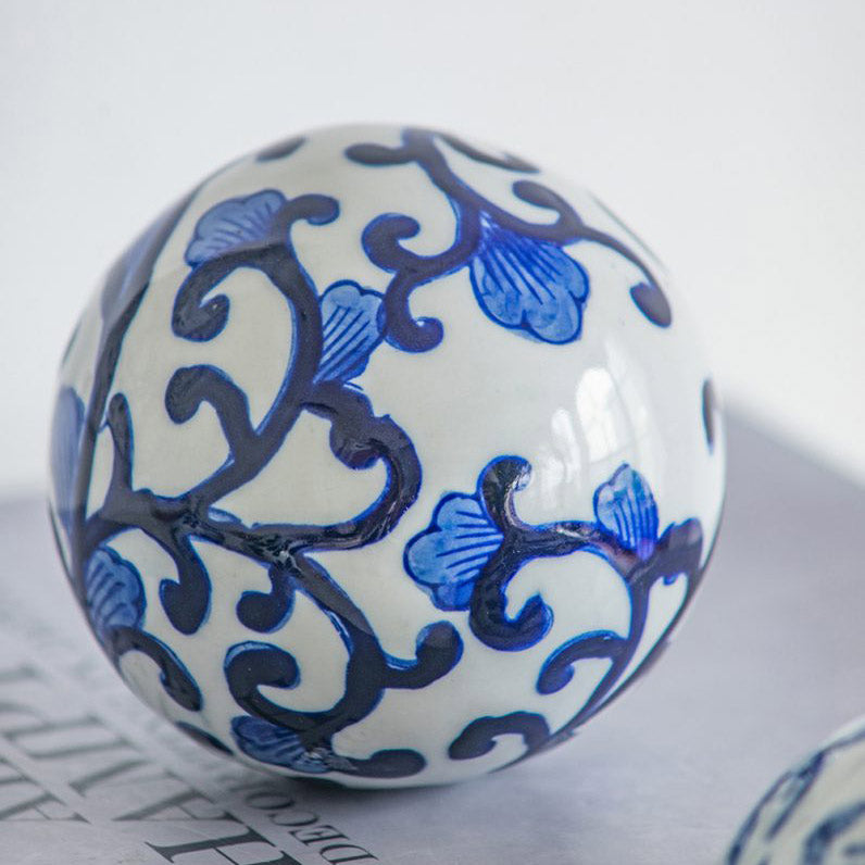 Olsen Ceramic Decorative Accent Balls, Set of 6 - Blue Vines
