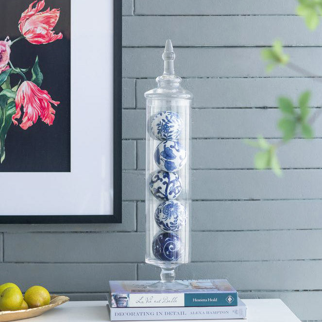 Olsen Ceramic Decorative Accent Balls, Set of 6 - Blue Vines
