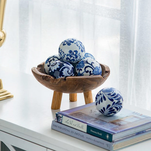 Olsen Ceramic Decorative Accent Balls, Set of 6 - Blue Vines