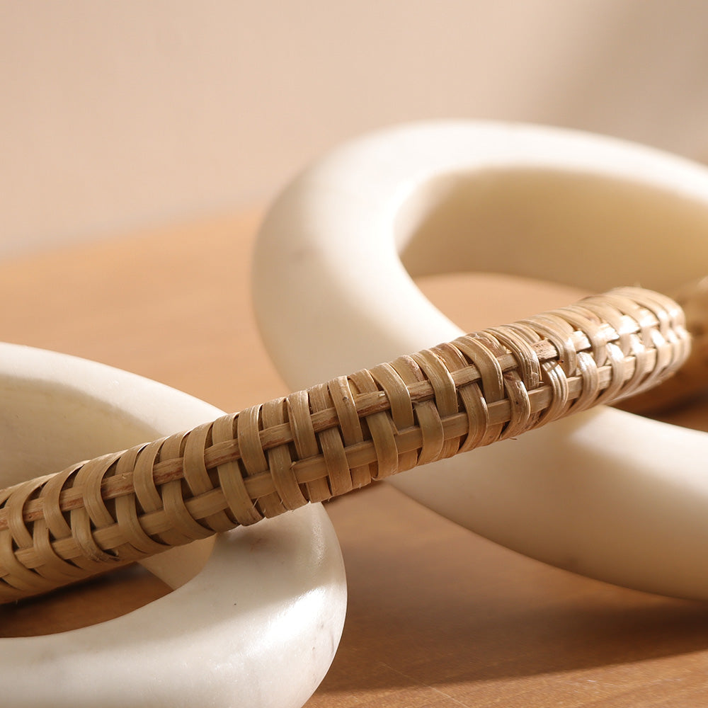 Olympia Marble & Rattan Linked Sculpture - Natural White