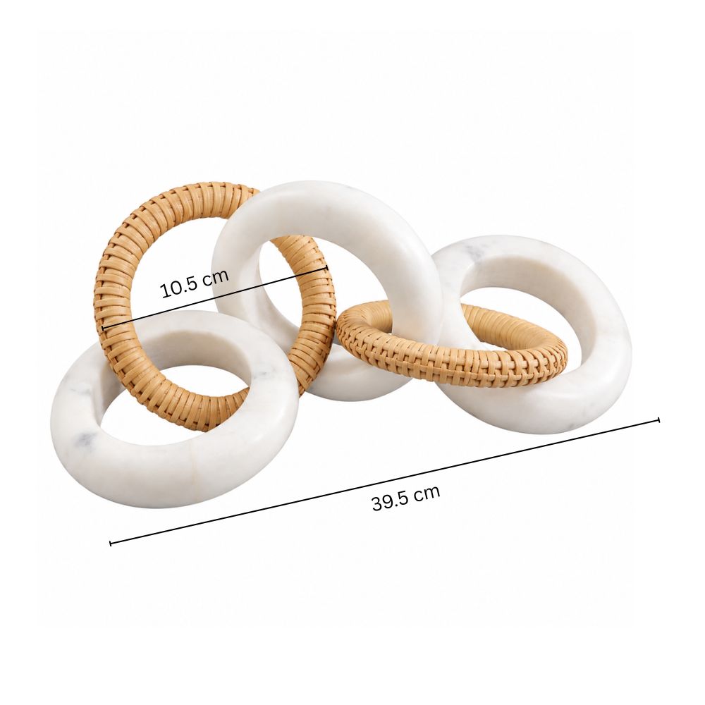 Olympia Marble & Rattan Linked Sculpture - Natural White