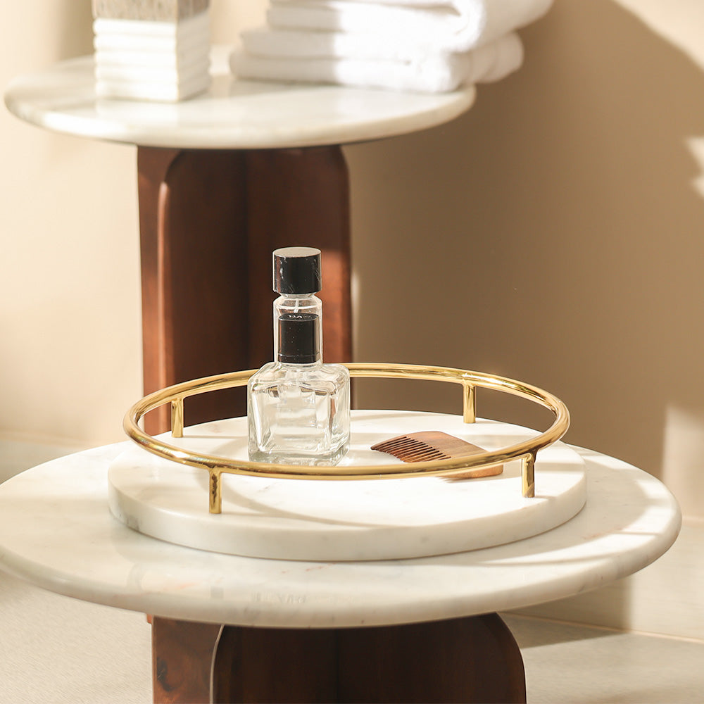 Omai Marble Round Decorative Tray - White Gold