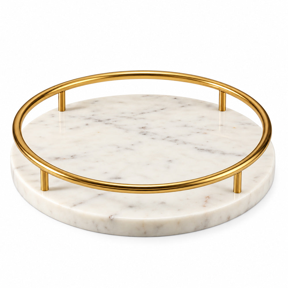 Omai Marble Round Decorative Tray - White Gold