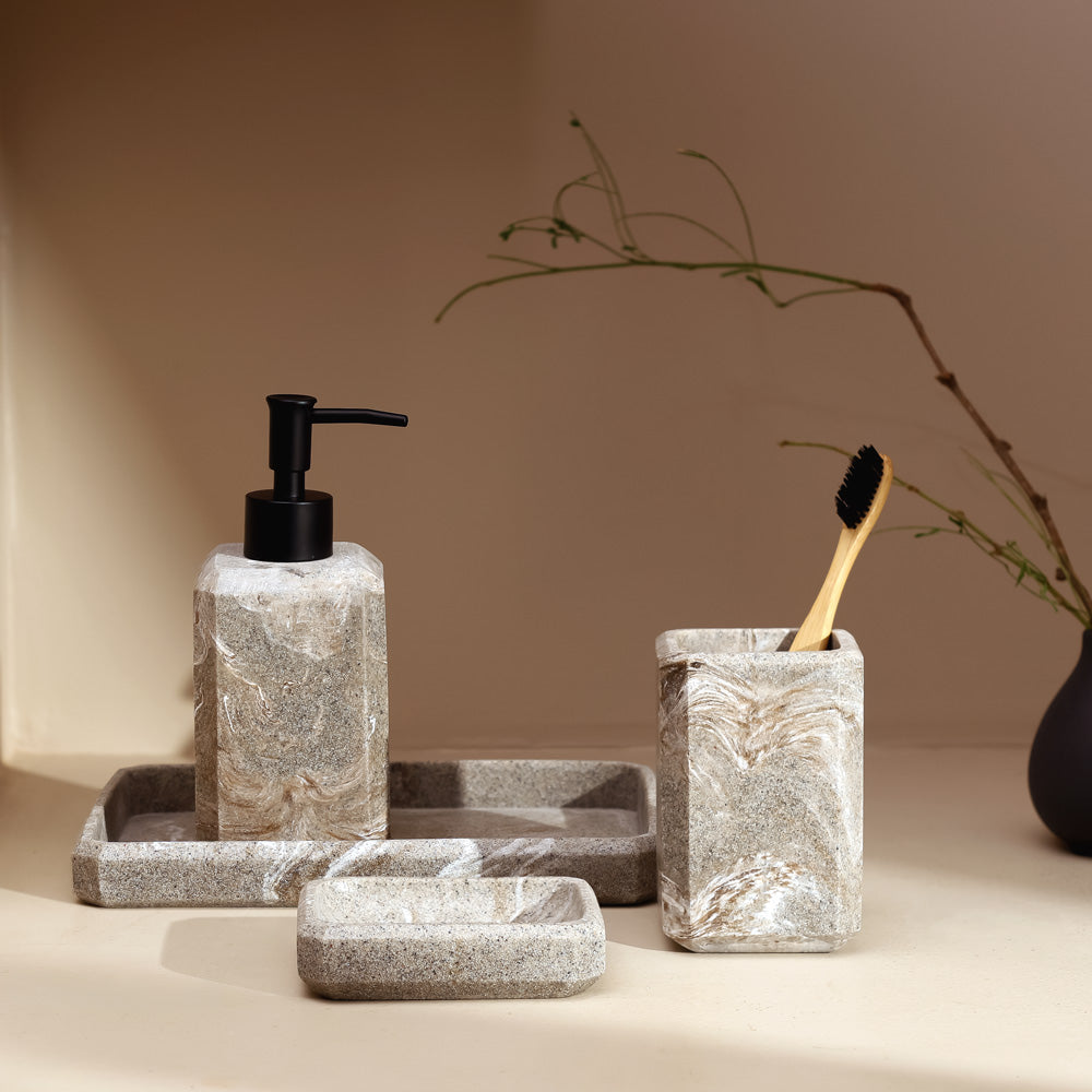 Onyx 4-piece Bathroom Set - Marbled Granite