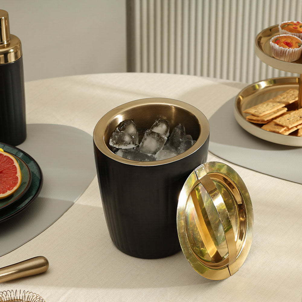 Opus Double-Walled Ice Bucket with Lid - Black Gold